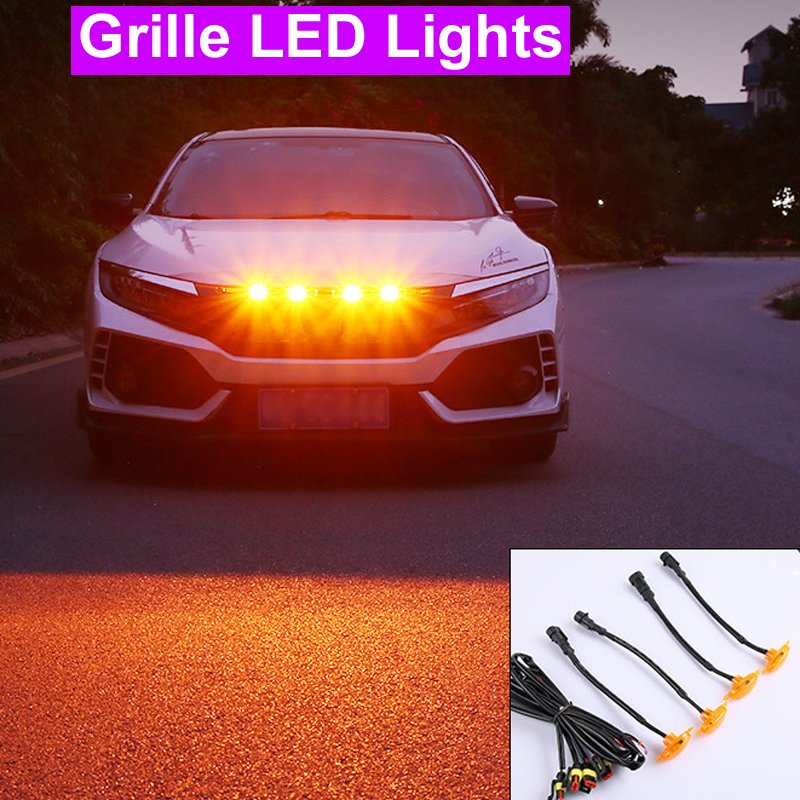 Others Car Light accessories 4PCS LED Amber Yellow Car SUV 4x4 off-road Pick-up Grille light LED Marker Running Warning Lamp