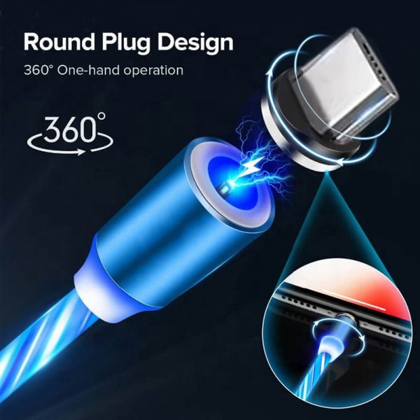 HYTO Best Seller 3 in 1 LED Magnetic Charging Cable for iPhone Samsung Android Charger USB Cable Fast Charging Type C Data Cable