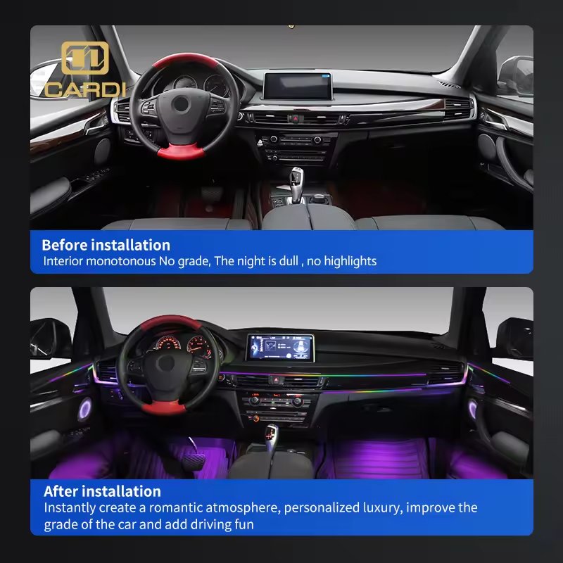 "CARDI" Smart Car LED Strip Lights Ambient Lighting Accessories APP Remote Control Music Sync Interior RGBIC Car Light Accessory