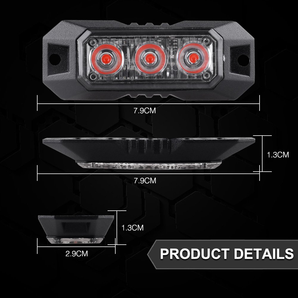 LED-03k red 3 LED Flashing Strobe Lights for Truck Car Vehicle LED Mini Grille Light Head Emergency Beacon light