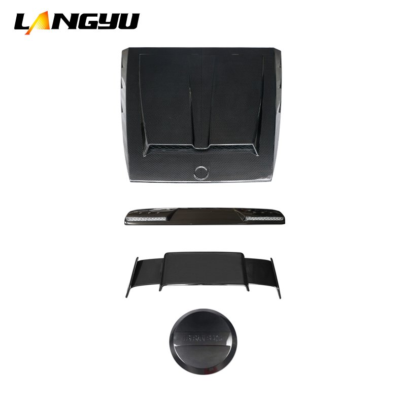 Langyu Car Parts 4pcs/Sets Dry Carbon Fiber Spare Tyre Cover Rear Spoiler For Mercedes-benz G Class W464 Roof Top Light Hood