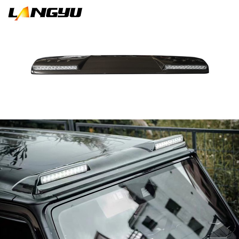 Langyu Car Parts 4pcs/Sets Dry Carbon Fiber Spare Tyre Cover Rear Spoiler For Mercedes-benz G Class W464 Roof Top Light Hood