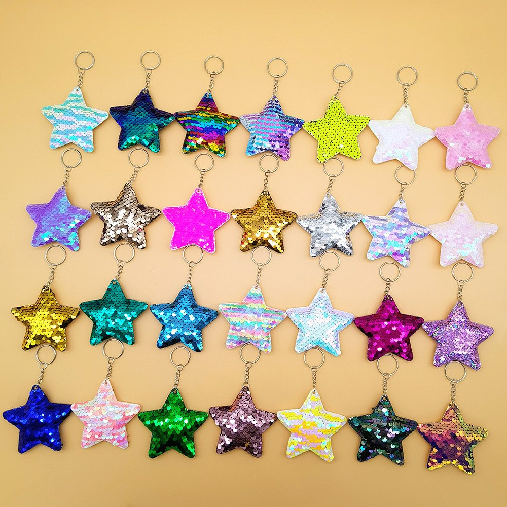 New Keychain Cute five-pointed star Keychain Glitter Sequins Key Chain Gifts for Women Car Bag Pendant Accessories Key Ring