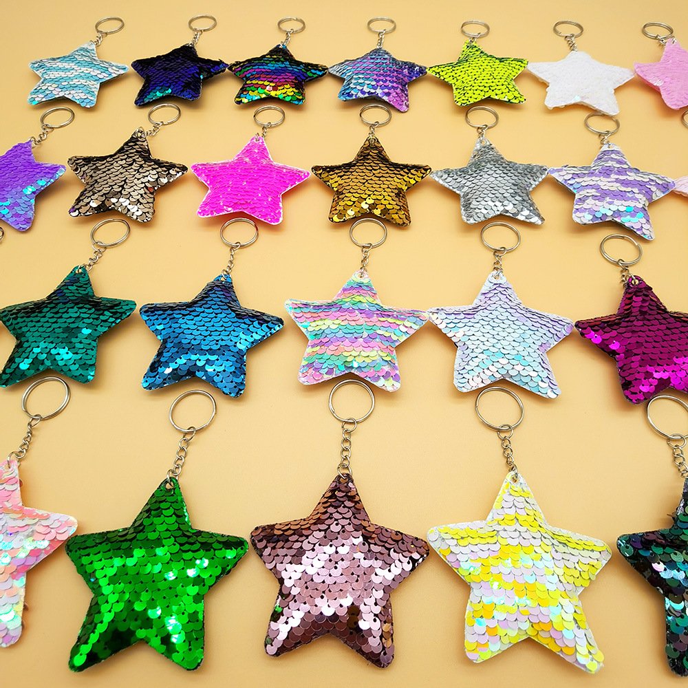 New Keychain Cute five-pointed star Keychain Glitter Sequins Key Chain Gifts for Women Car Bag Pendant Accessories Key Ring