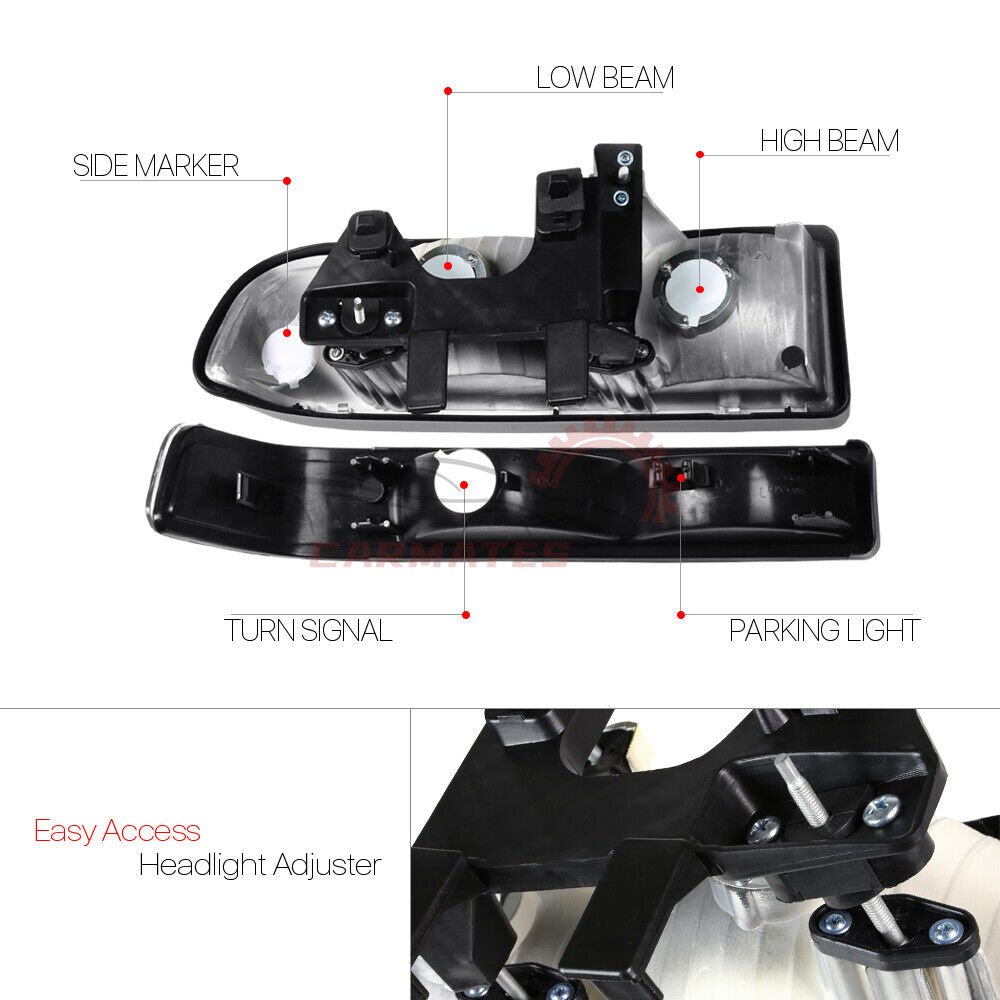 HEADLAMP FOR CHEVY Chevrolet S10 BLAZER 1998-2004 BLACK/AMBER HEADLIGHT BUMPER SIGNAL LIGHT GM2520162 GM2502172