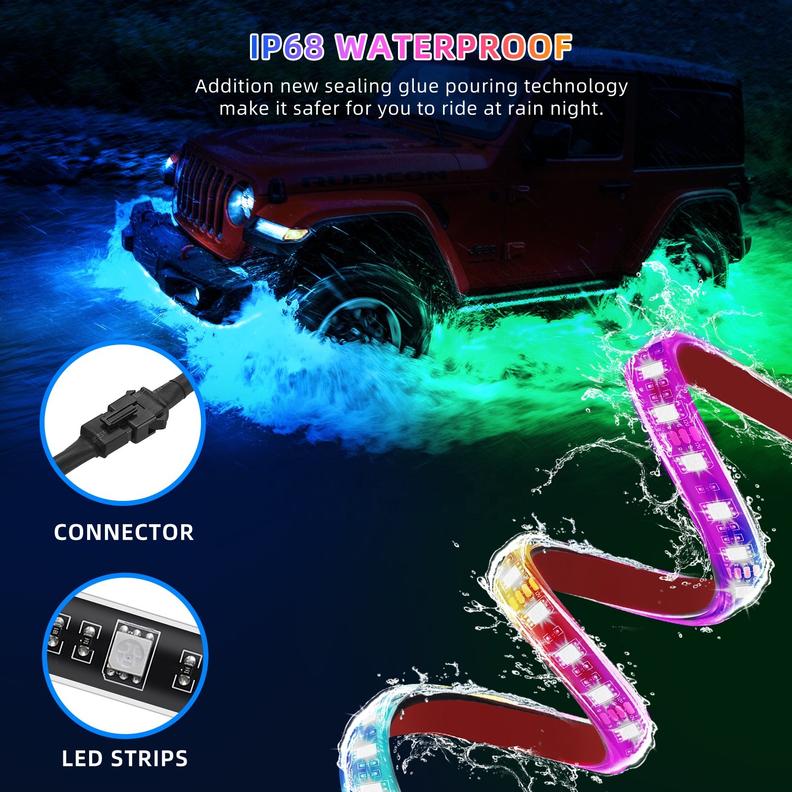 4PCS Underglow Light Kit RGB Led Strip Underbody With APP Remote Control Neon Light Under Glow Lights For Car 12v
