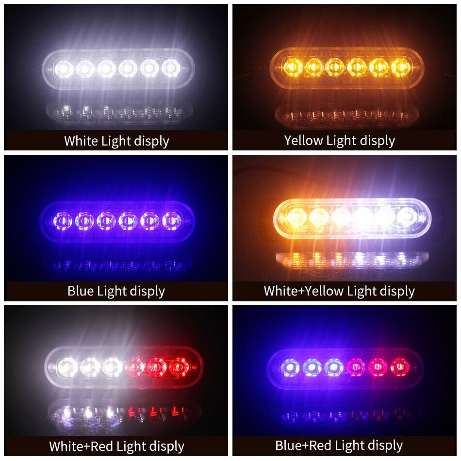 12V - 24V 6 Led Strobe Warning Light Strobe Grille Flashing Light bar Truck Car Beacon Lamp Amber Red Blue White Traffic light