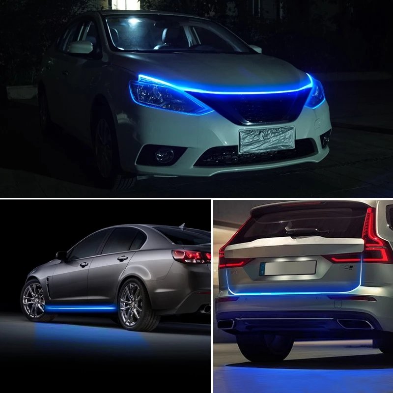 1.5M Auto RGBr atmosphere Lights Bars DRL Strip Flexible APP Control Decoration Car Hood Light flexible led strip