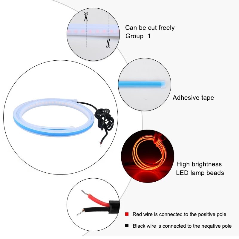 1.5M Auto RGBr atmosphere Lights Bars DRL Strip Flexible APP Control Decoration Car Hood Light flexible led strip