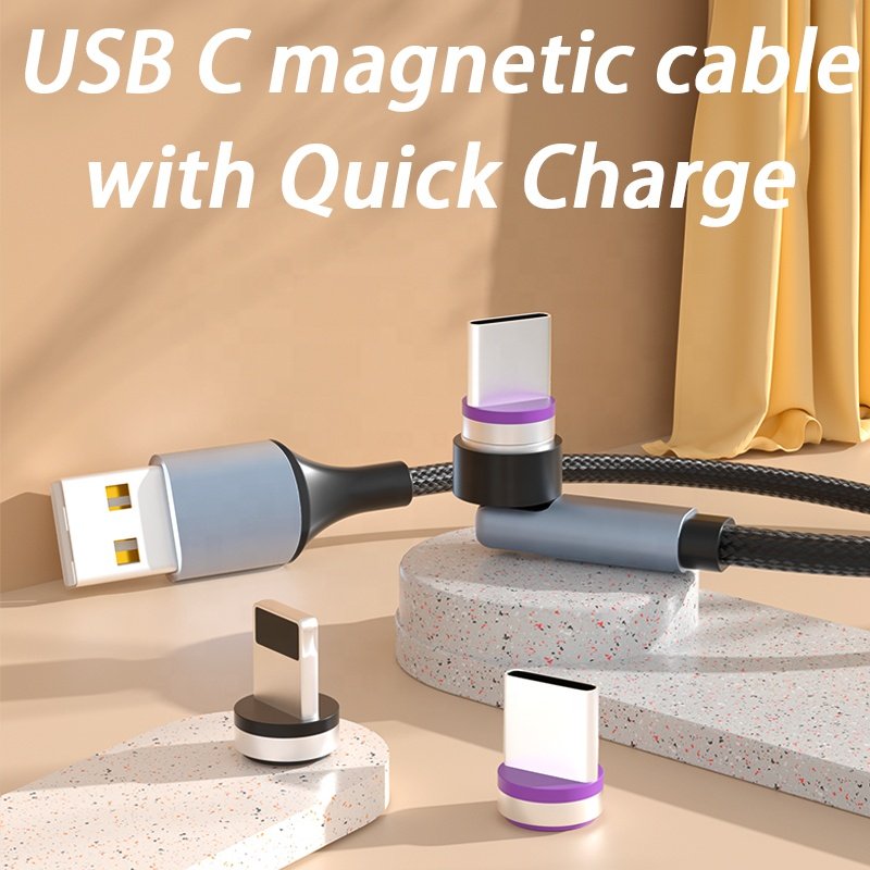 Custom 3 In 1 Magnetic Charger Cable with usb a male to 360 540 Degree Type C charge data transmission Type-C Magnet Charging