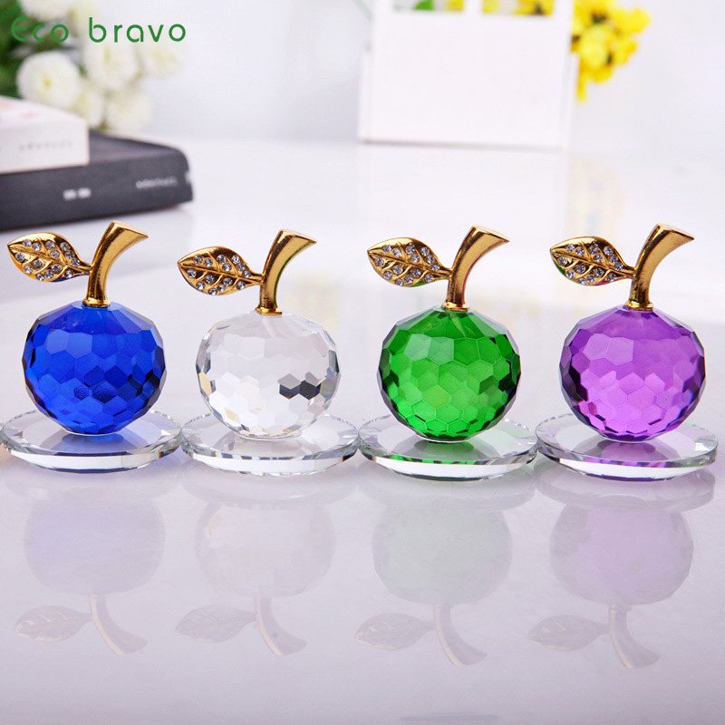 Home Decor Crystal Crafts Light Luxury K9 Crystal Apple Souvenirs Home Office Decorations Car Decor Gift Set Accessories