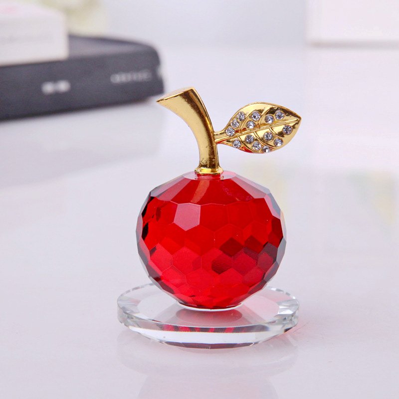 Home Decor Crystal Crafts Light Luxury K9 Crystal Apple Souvenirs Home Office Decorations Car Decor Gift Set Accessories