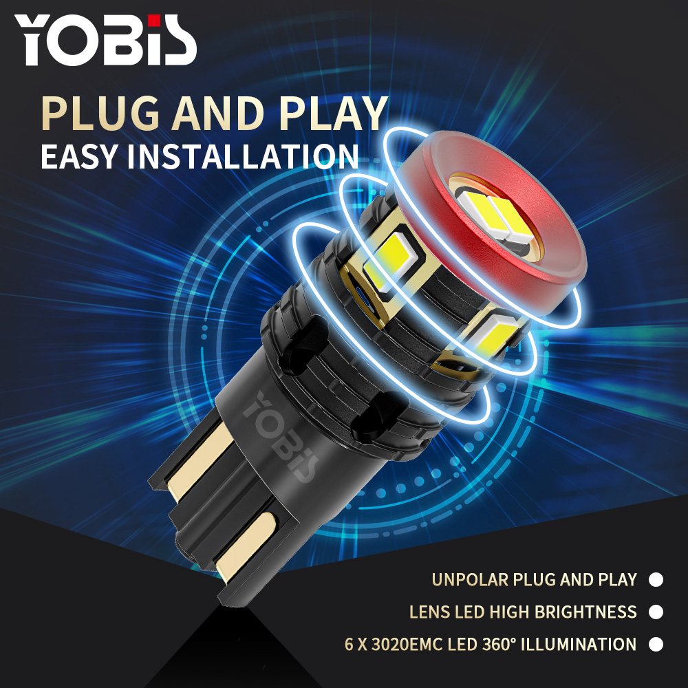 Yobis 2025 Newset Led T10 Bulb 360 Luz W5W Led Canbus Light 3020emc Chip 12v 24v Width 194 Led Bombillos Car Internal Light