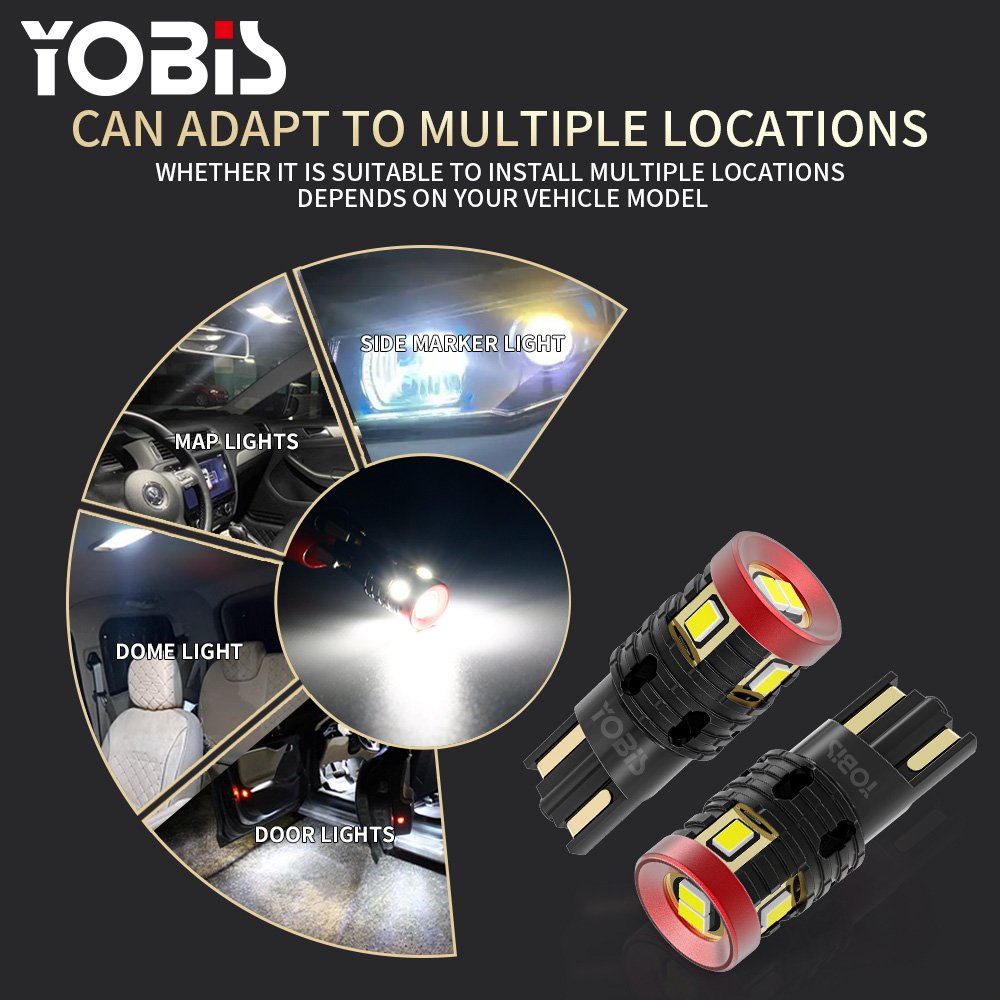 Yobis 2025 Newset Led T10 Bulb 360 Luz W5W Led Canbus Light 3020emc Chip 12v 24v Width 194 Led Bombillos Car Internal Light