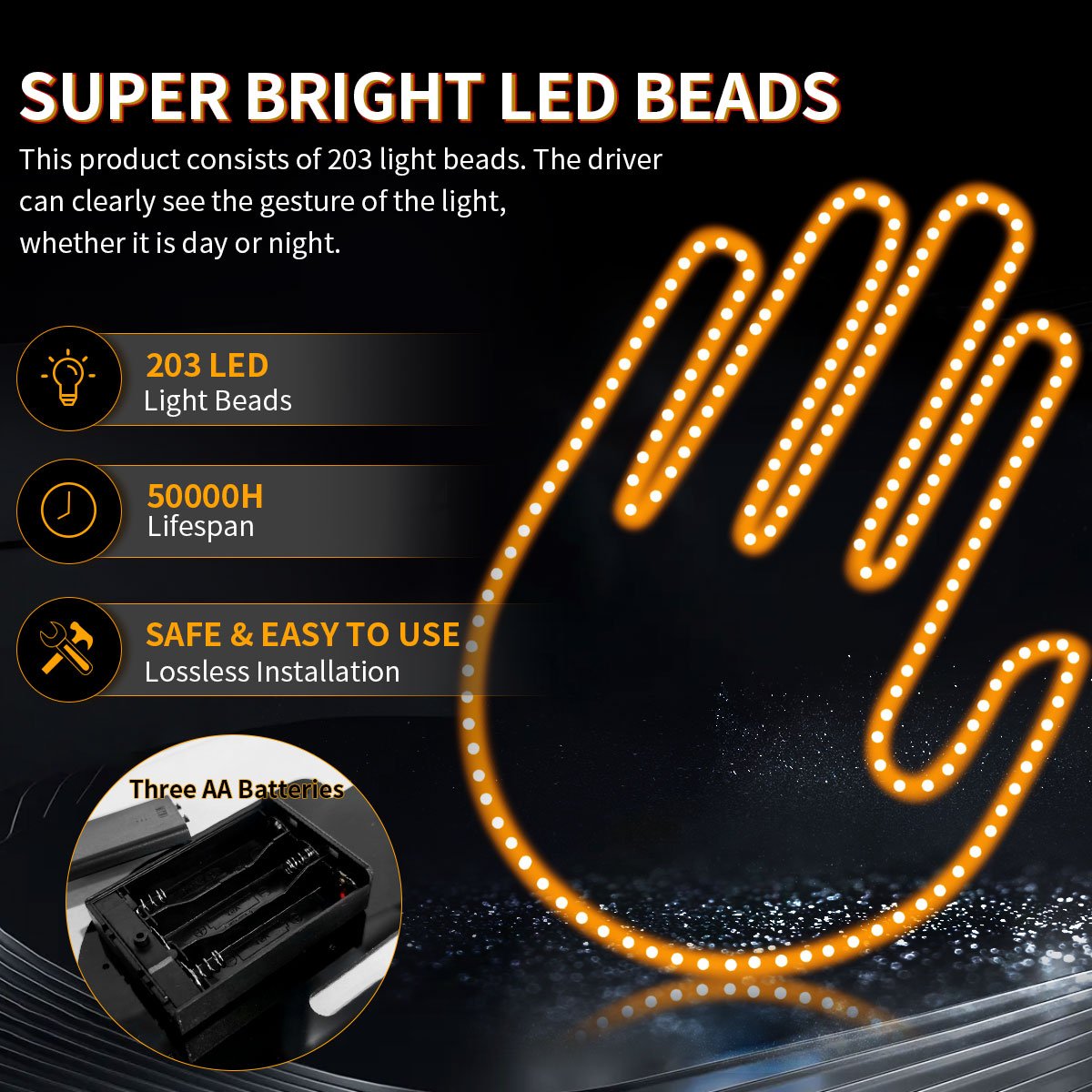 Wholesale hand gesture light led hand Sign Car Decoration Middle Finger LED Light For Universal Car Window Car Light Accessories