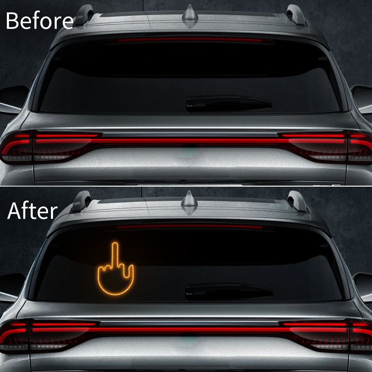 Wholesale hand gesture light led hand Sign Car Decoration Middle Finger LED Light For Universal Car Window Car Light Accessories