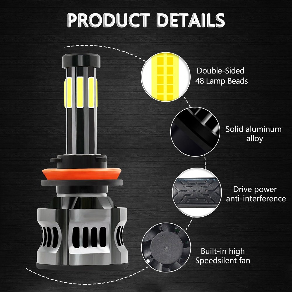 PEL Others Car Light Accessories 8 Side COB H4 H7 H11 H8 9005 Car Led Lights Headlights For Car