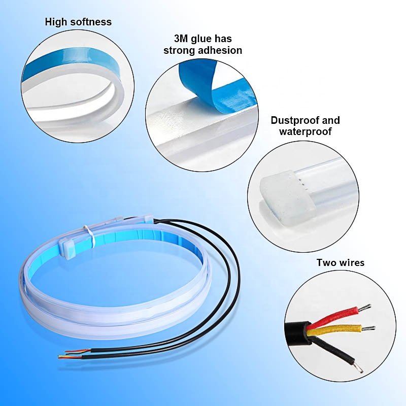 30cm 45cm 60cm 12V Guide Flexible Led Headlight Strip Car Flowing Turn Signal Daytime Running Light DRL