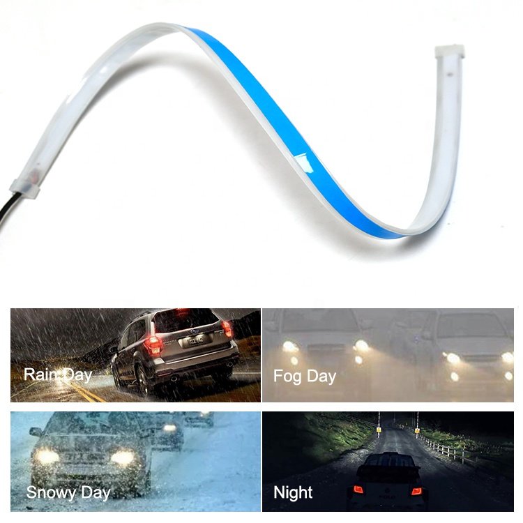 30cm 45cm 60cm 12V Guide Flexible Led Headlight Strip Car Flowing Turn Signal Daytime Running Light DRL