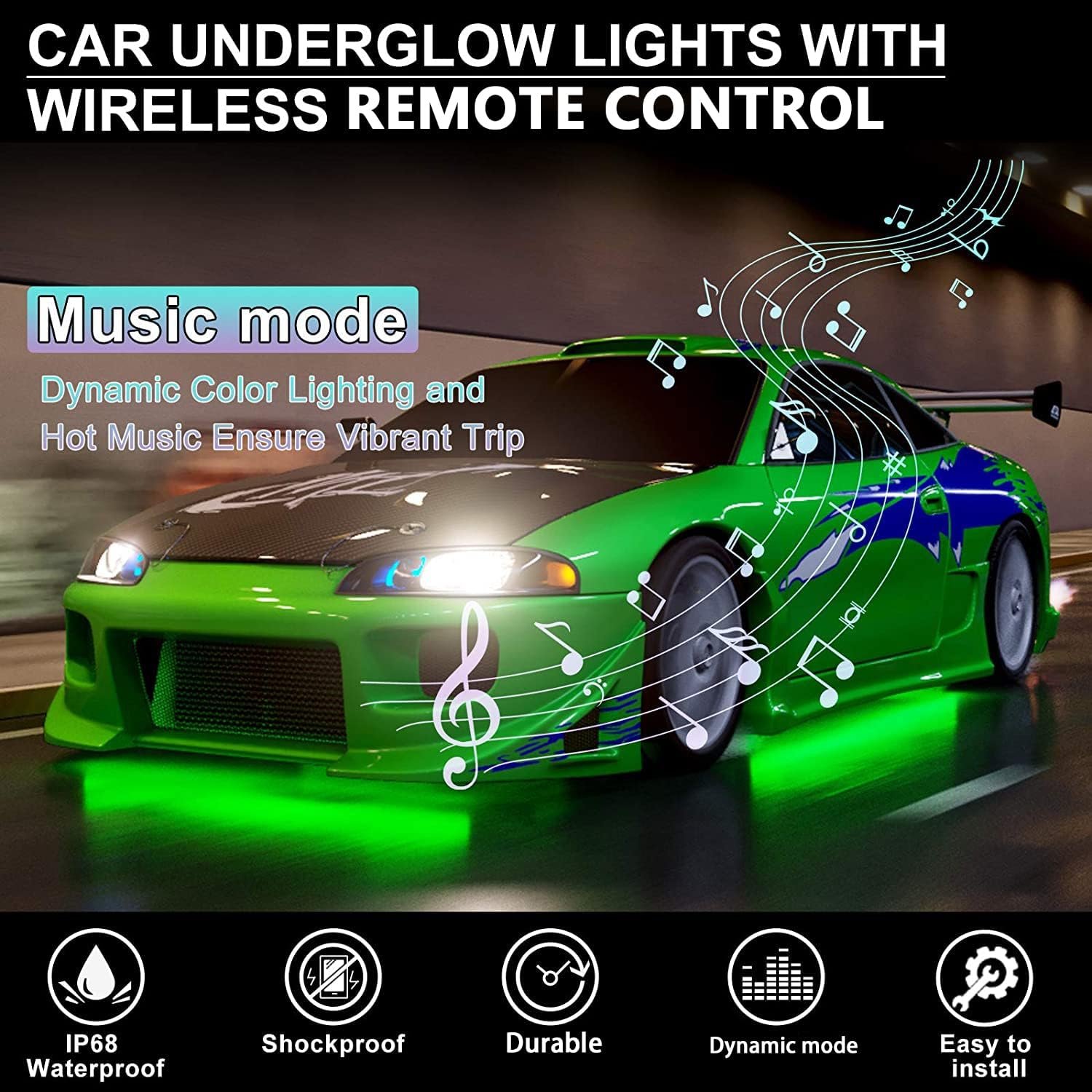 DC 12V 6 PCS 2 Row RGB Chase Flow LED Strip Waterproof Underbody Light Kit Other Car Light Accessories