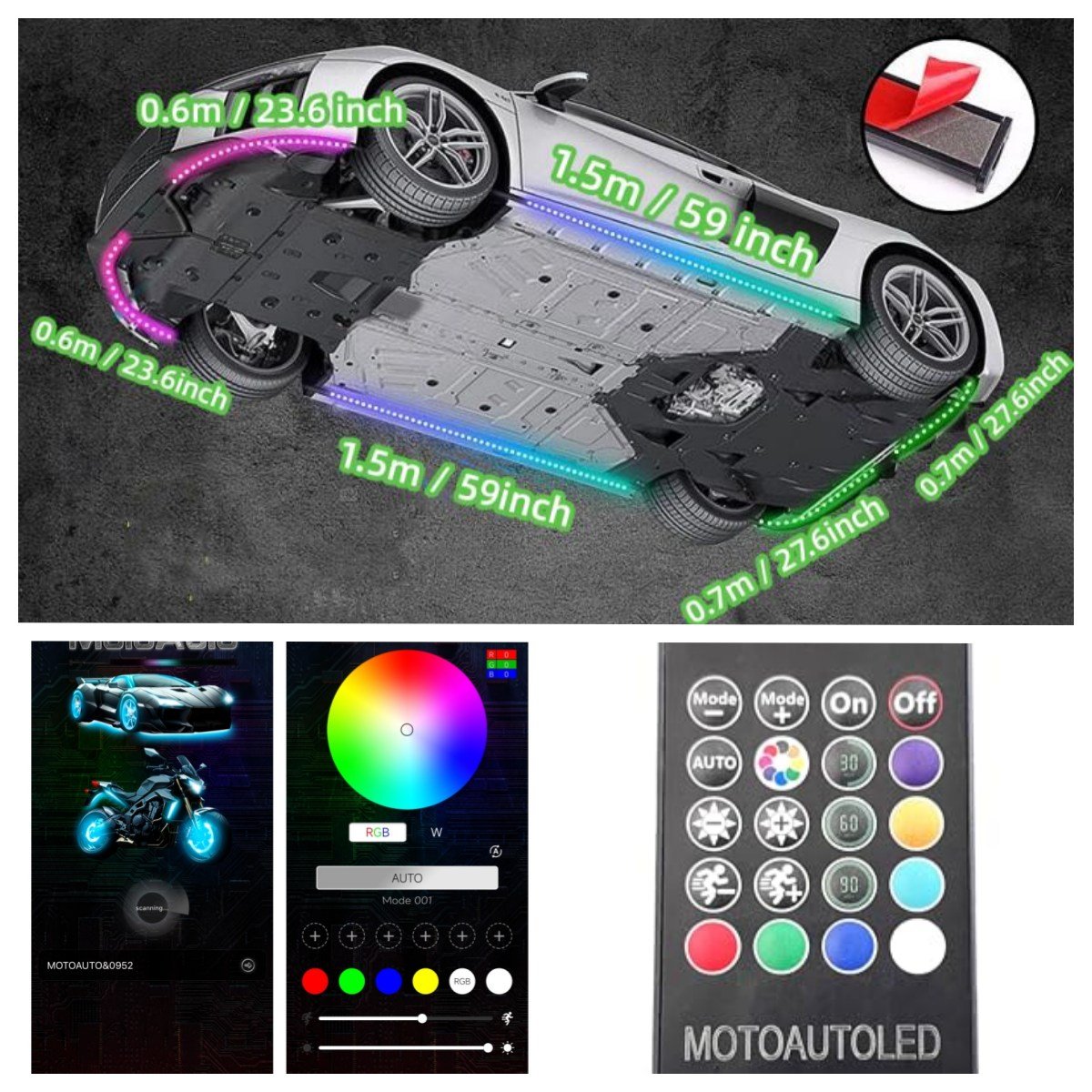 DC 12V 6 PCS 2 Row RGB Chase Flow LED Strip Waterproof Underbody Light Kit Other Car Light Accessories