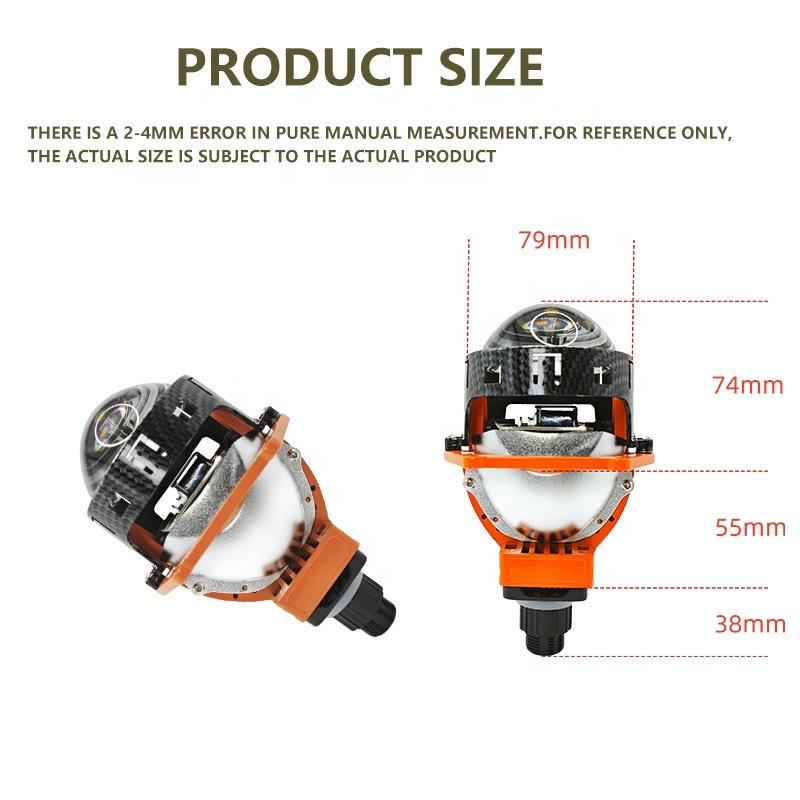 IDISON T6SW Driving Head Lamp Orange Angle Eye Accessories Auto Light 65W Headlight Bi-LED Projector Lens for Universal Car