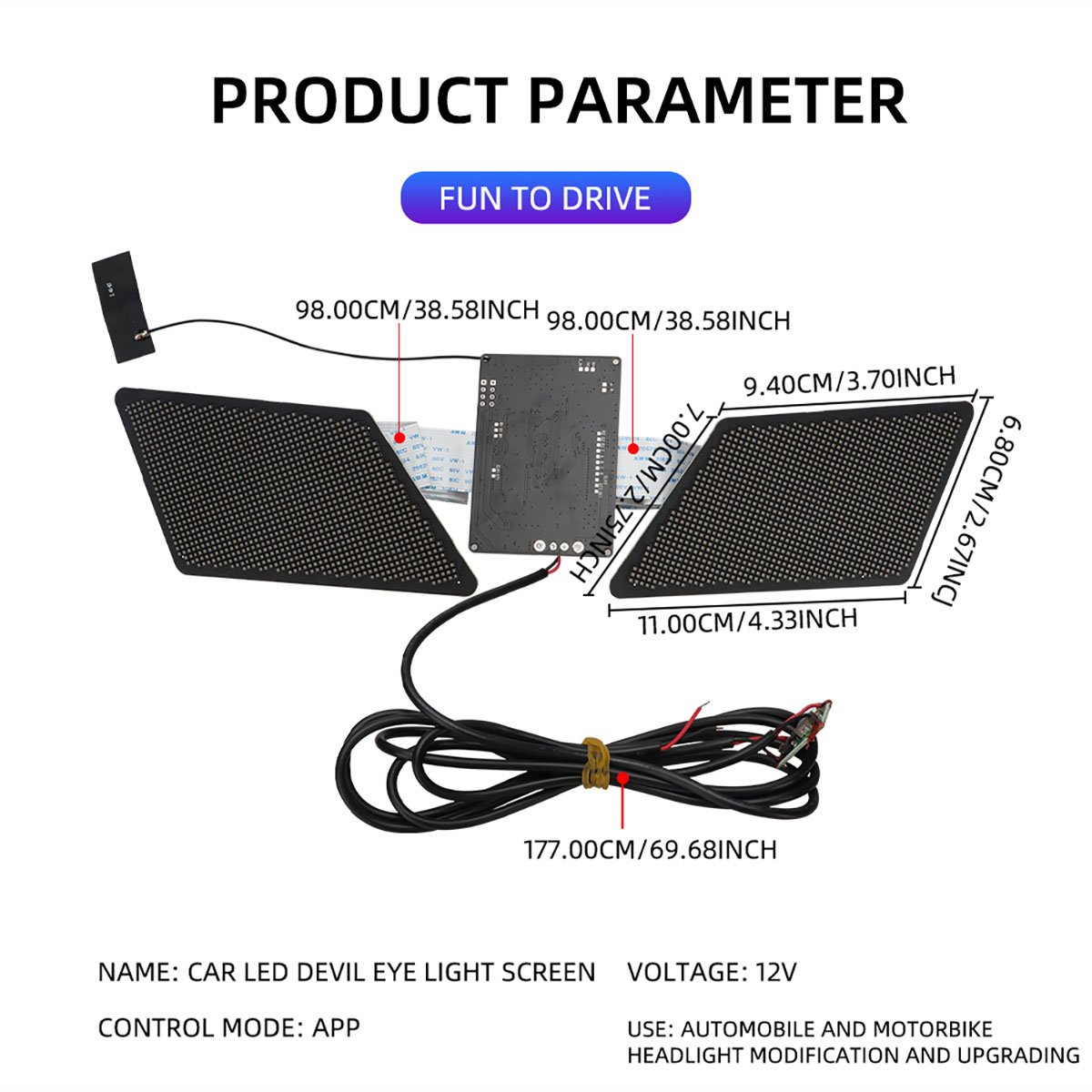 Programmable DIY Car Led 12v Blinking Eyes Led Display Winking Eye Turn Indicator lights App Control Devil Eye Display Screen