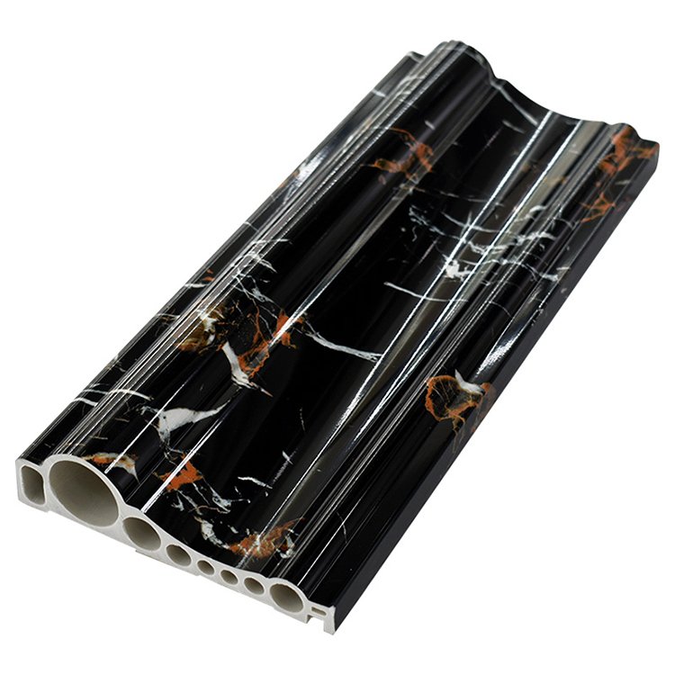 High Quality density 12cm Pvc Decoration Line for edifice elevator color marble baseboard skirting board