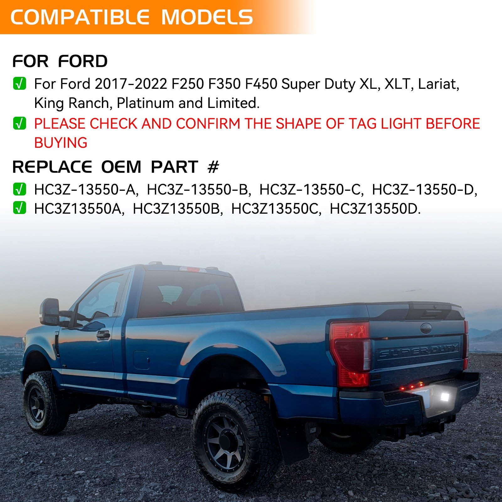 No Error License Plate Number Lights For FORD F250 F350 F450 super duty XL XLT Lariat King Ranch 17-22 high bright tail lamps