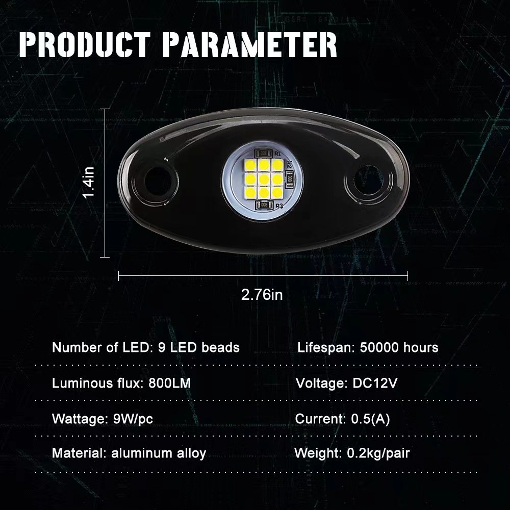 High quality 12V 9 LED RGB pure white rock lights for truck 4X4 off-road Jeep other car light accessories boats yachts