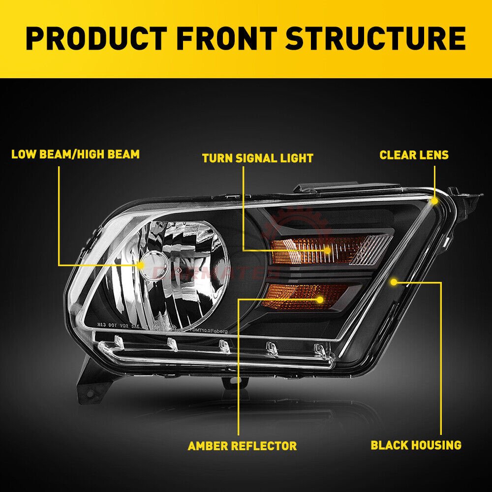 For 2010 2011 2012 2014 Ford Mustang Headlight Halogen Headlamp Black FO2502281 FO2503276 auto lighting systems