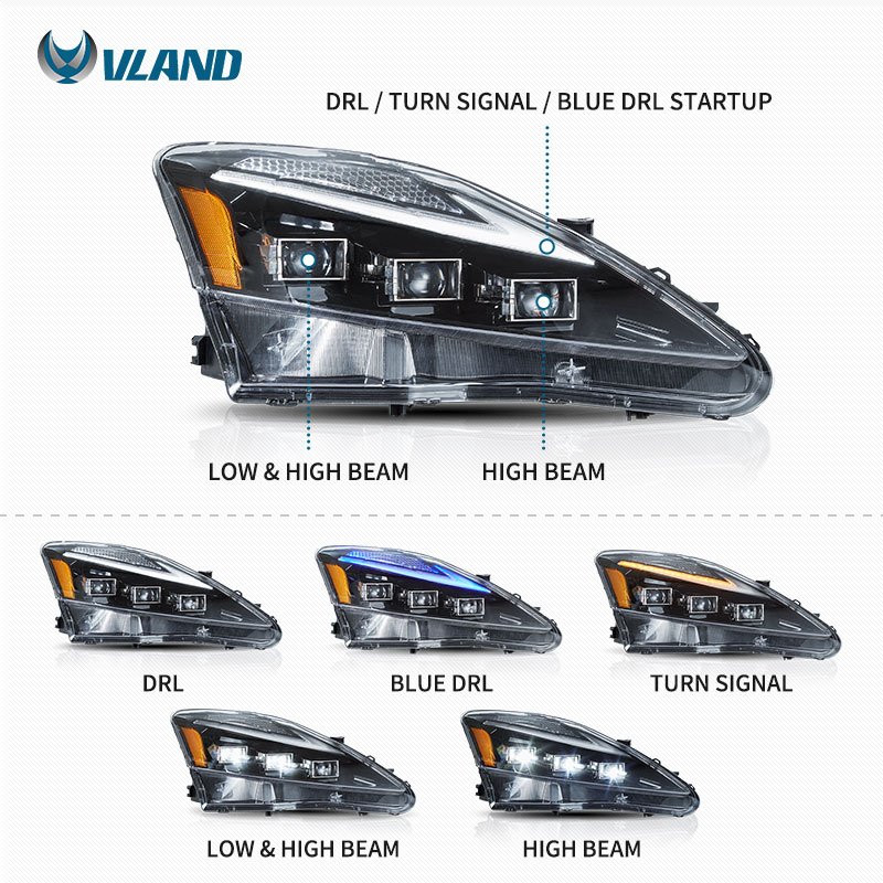 VLAND Factory LED Headlights 2th Gen XE20 IS 220d/F 300 350 Head Light Sequential Turn Car Front Lamp 2006-2012 For Lexus IS250