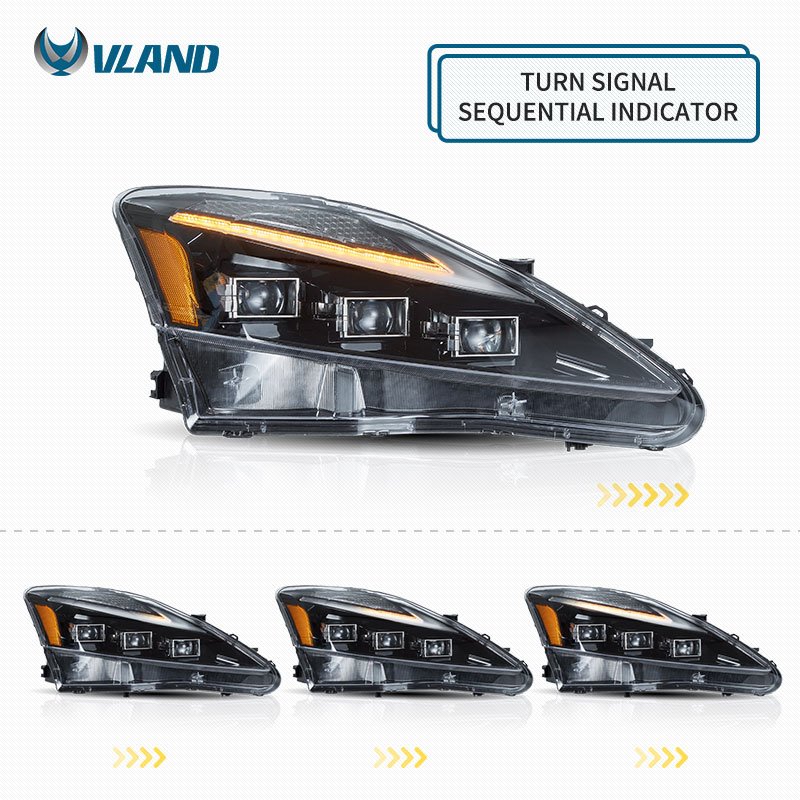 VLAND Factory LED Headlights 2th Gen XE20 IS 220d/F 300 350 Head Light Sequential Turn Car Front Lamp 2006-2012 For Lexus IS250