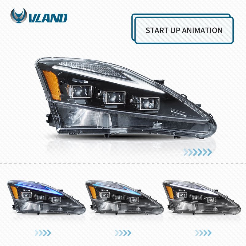 VLAND Factory LED Headlights 2th Gen XE20 IS 220d/F 300 350 Head Light Sequential Turn Car Front Lamp 2006-2012 For Lexus IS250