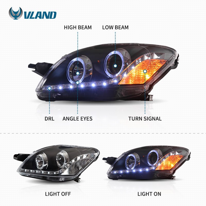 Vland Factory Wholesale LED Headlight for Toyota Vios 2008-2013 Car Part Head Lamp Angle Eyes Others Car Light Accessories Auto