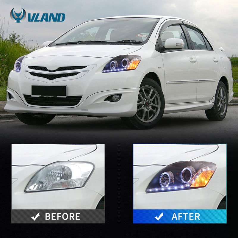 Vland Factory Wholesale LED Headlight for Toyota Vios 2008-2013 Car Part Head Lamp Angle Eyes Others Car Light Accessories Auto
