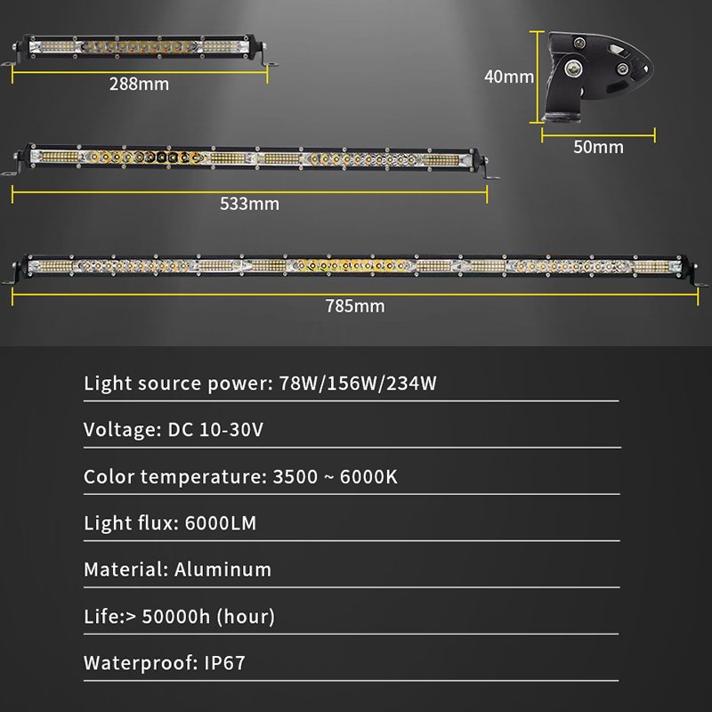 10/20/30inch Flash Led Light Bar Dual Color Waterproof Lamp Bar others car light accessories 78/156/234w Led Working Light Bar