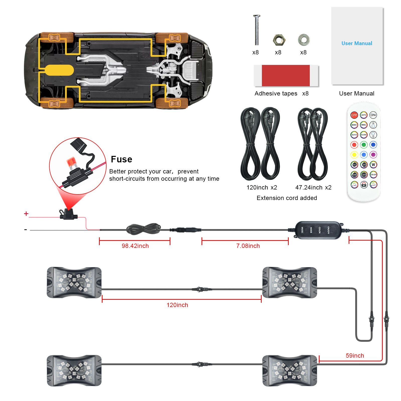 36W LED Underglow Car Decorative crawl 4 8 Pods UTV Bright RGB Rock Lights for Truck App Remote Other Car Light Accessories