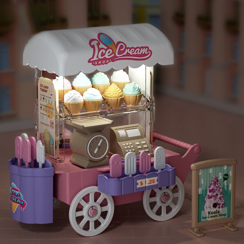 2024 Trend Products Children's Play Home Girl Toy Male Simulation Ice Cream Sales Car Mini Miniature Scene Cabin