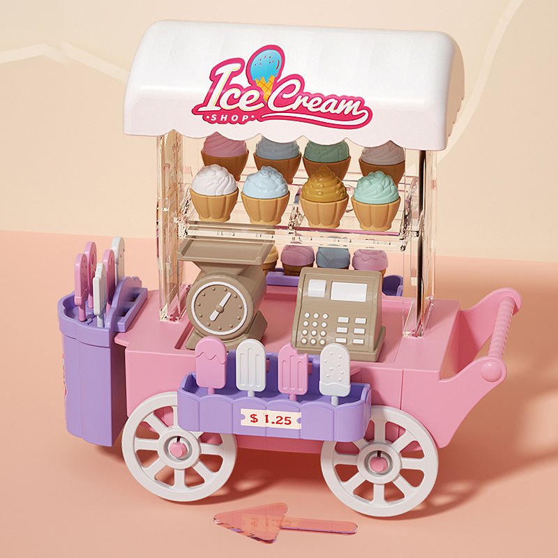 2024 Trend Products Children's Play Home Girl Toy Male Simulation Ice Cream Sales Car Mini Miniature Scene Cabin