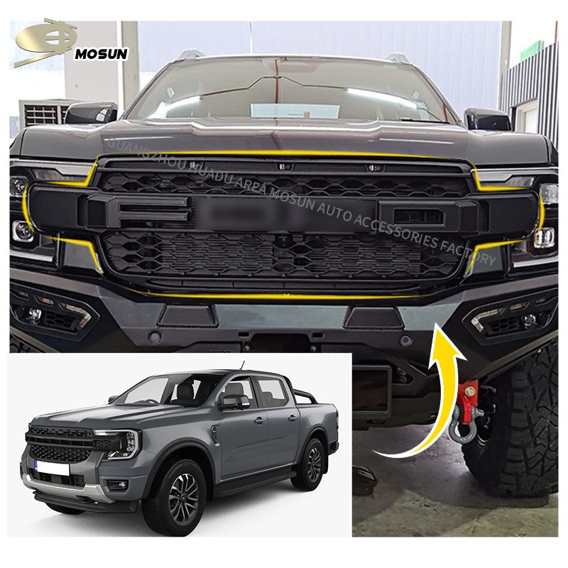 Auto ABS Front Grille Mesh 4x4 Deflector LED light Honeycomb Replacement Bumper Grill For Ford Ranger T9 2022+