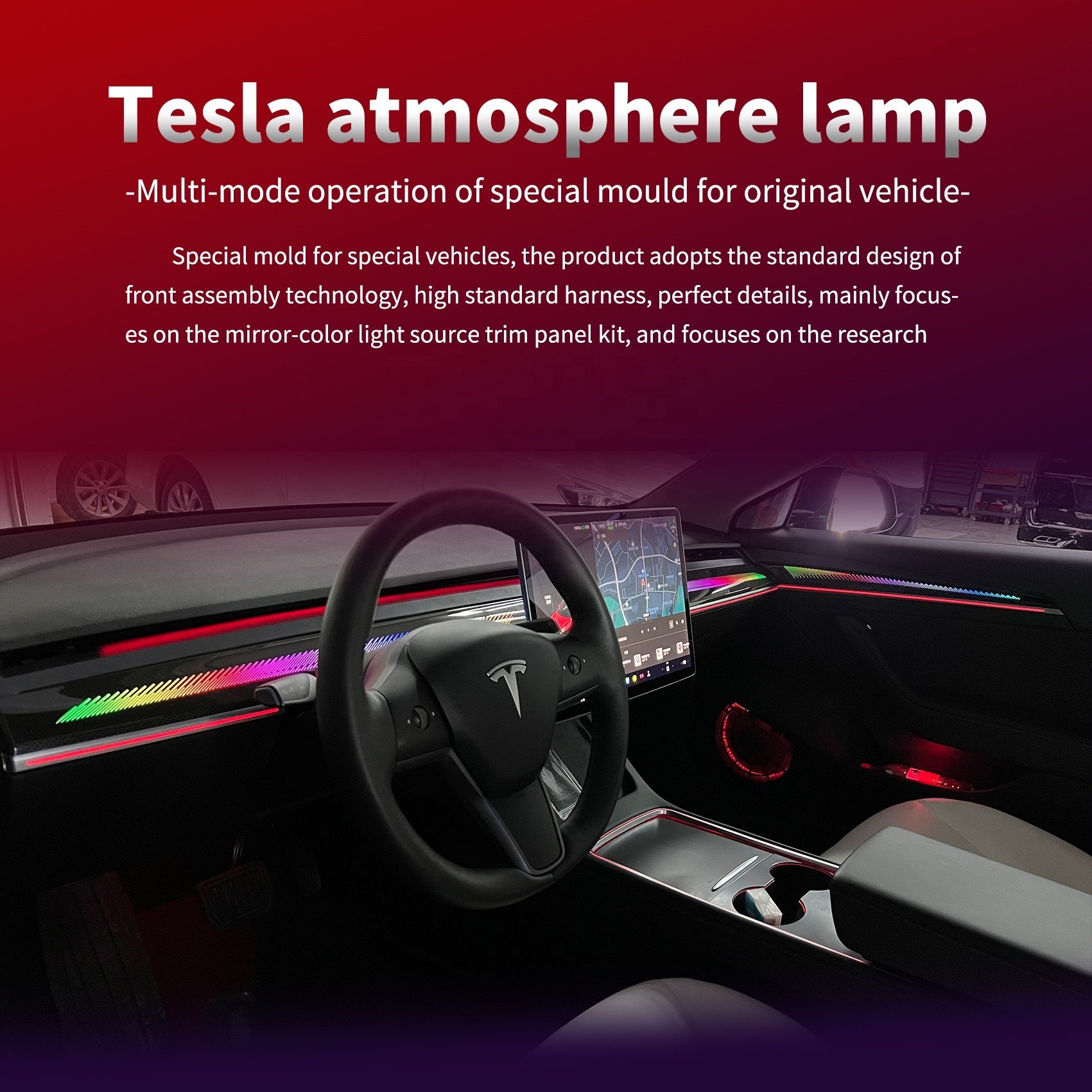 LED Ambient Lighting Car RGB Chasing Optic Fiber Light Interior LED Panel for Telsa model 3/Y
