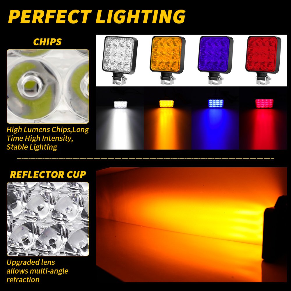 DXZ Waterproof LED Car Square 48W 16LED Square Work Light 12V SUV 4WD 4x4 Truck Tractor Off-Road