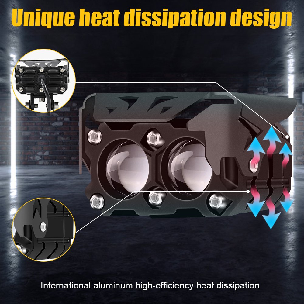 12V Dual Color LED Motorcycle Projector Auxiliary Light Headlight White Yellow Fog Driving Light for Offroad ATV Auto Spotlight