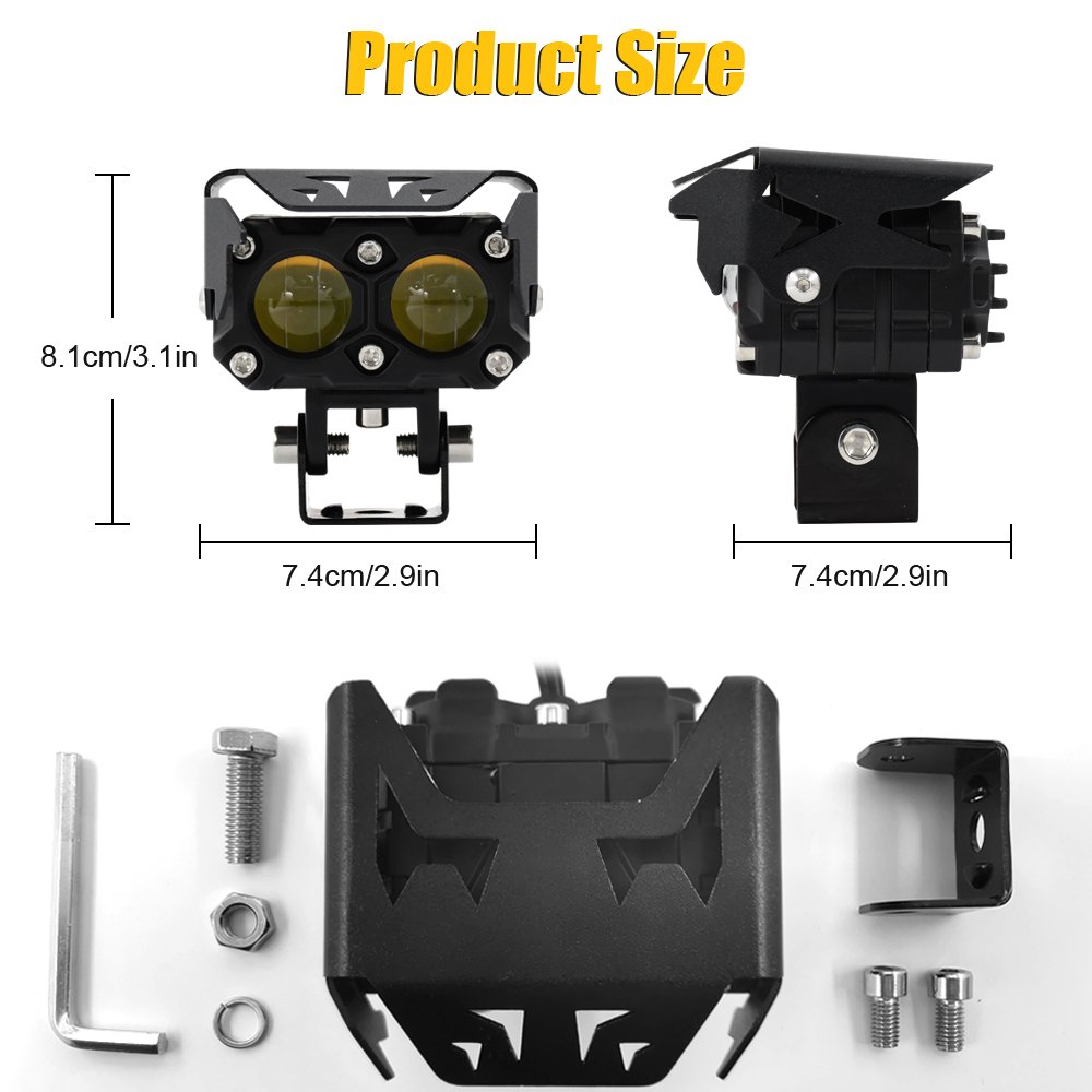 12V Dual Color LED Motorcycle Projector Auxiliary Light Headlight White Yellow Fog Driving Light for Offroad ATV Auto Spotlight