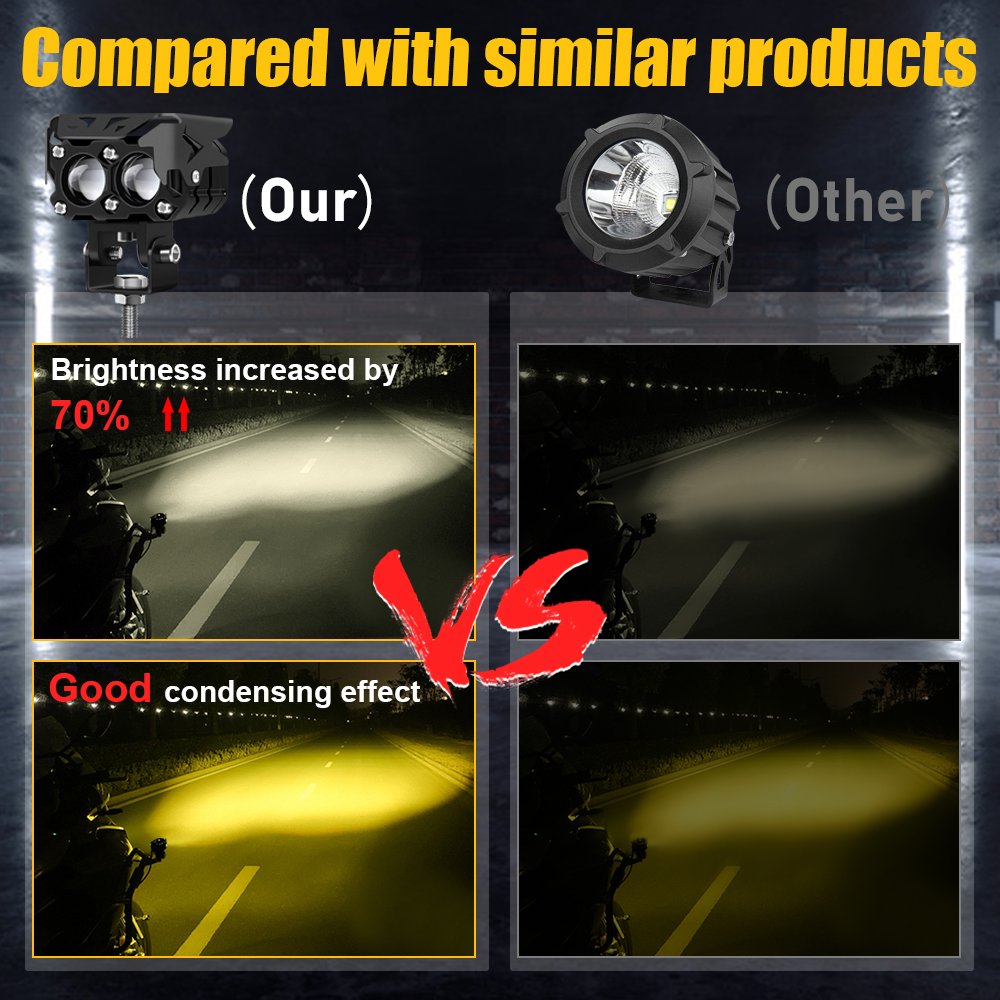 12V Dual Color LED Motorcycle Projector Auxiliary Light Headlight White Yellow Fog Driving Light for Offroad ATV Auto Spotlight