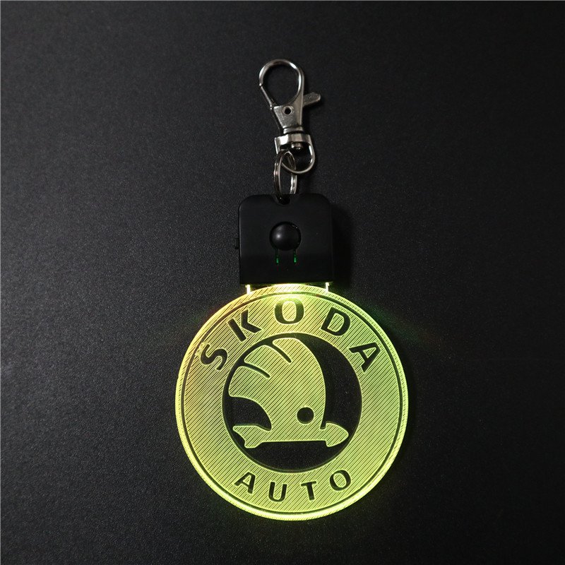 Custom Logo Pattern Mini Acrylic Key Chain Glow in the Dark Light Up Badge Key Ring for Personalized Accessories