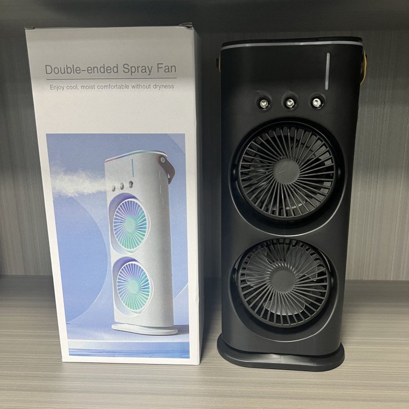 USB Powered Portable Misting Fan Dual Head 3-Speed Control Warm Night Light Adjustable Wind Direction High Wind Power Air Cooler