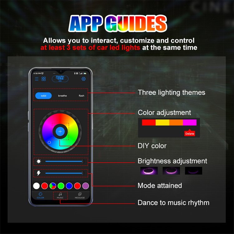 Tire Accessories RGB Colorful APP Control With Brake Turn Signal Light Automobile Waterproof LED Wheel Lights