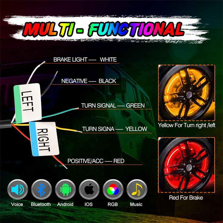 Tire Accessories RGB Colorful APP Control With Brake Turn Signal Light Automobile Waterproof LED Wheel Lights